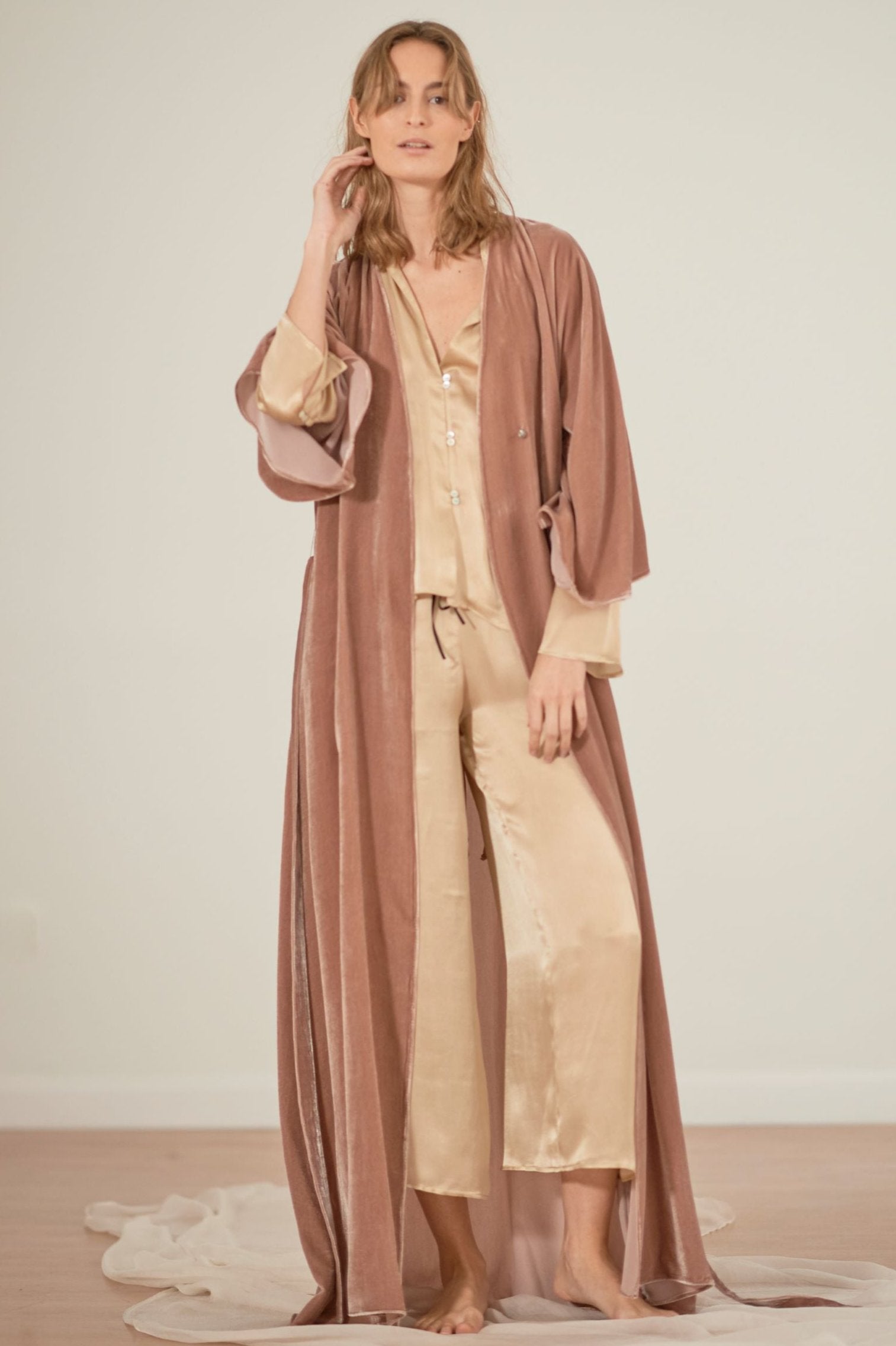Jane Robe in Camel Velvet
