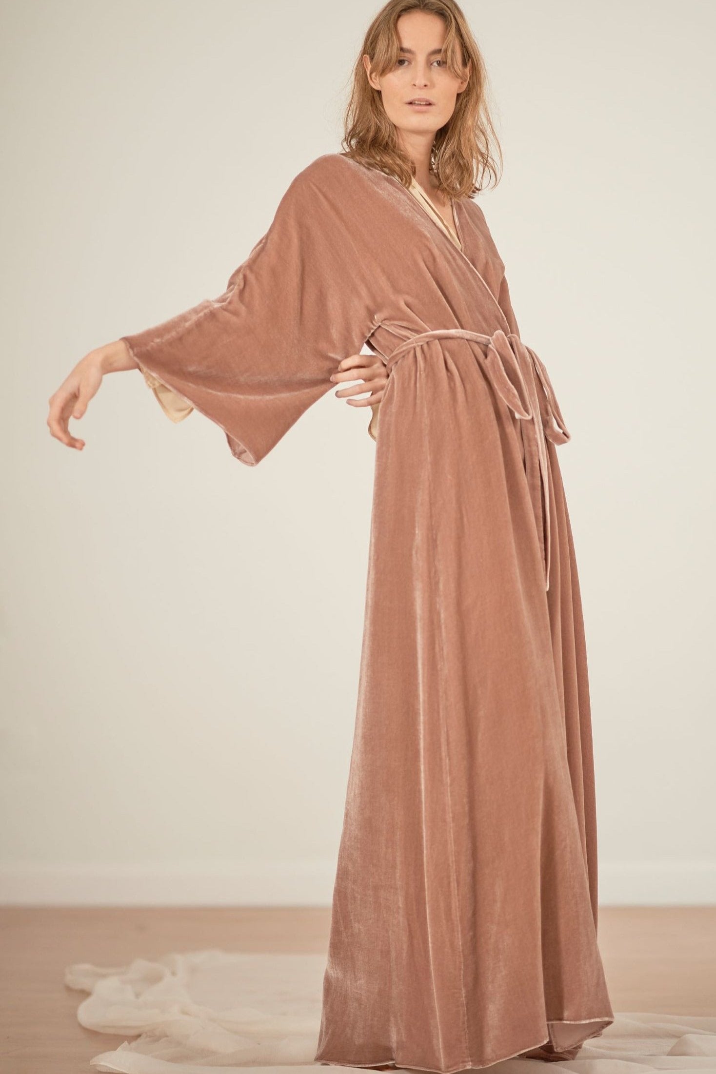 Jane Robe in Camel Velvet