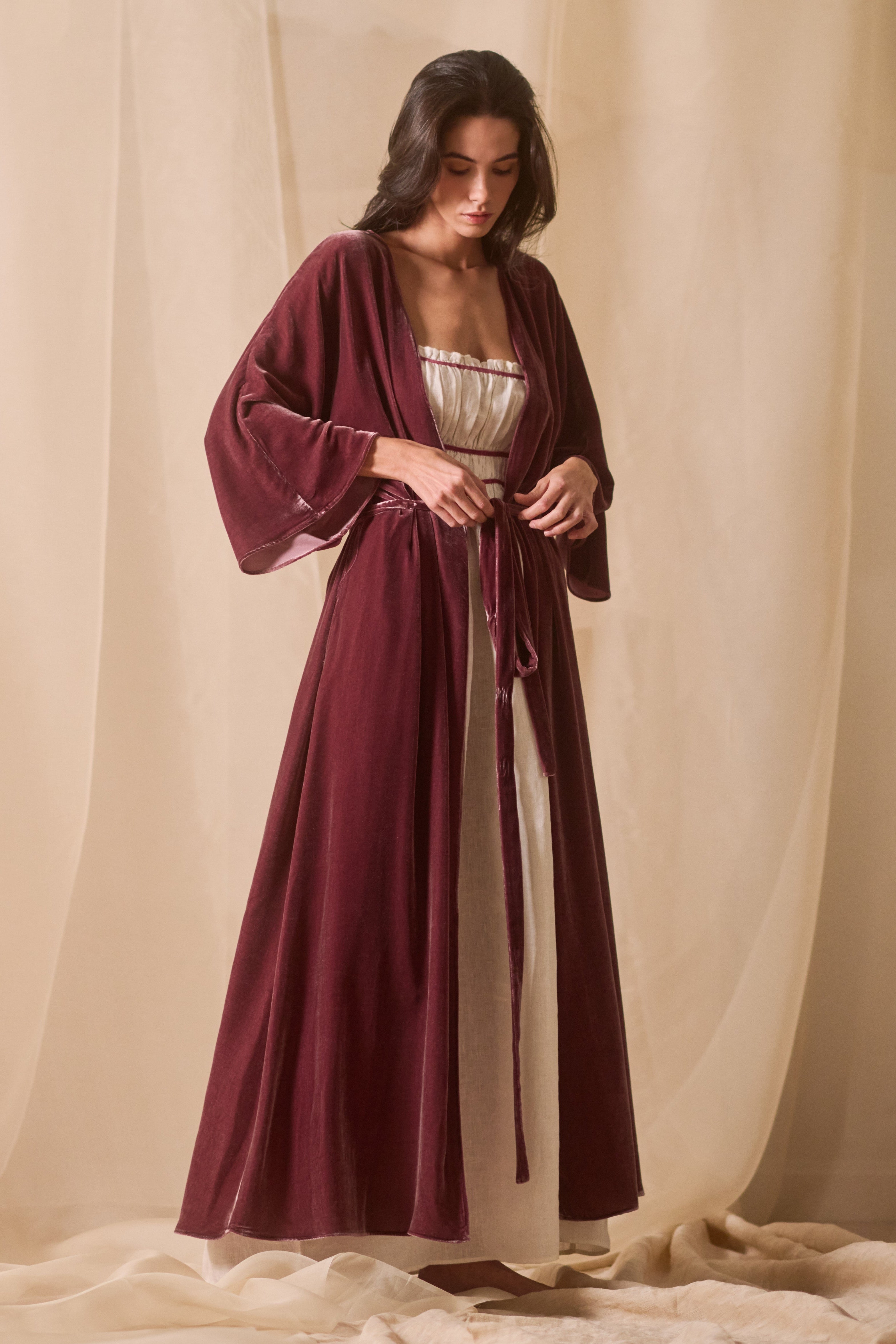 Jane Robe in Camel Velvet